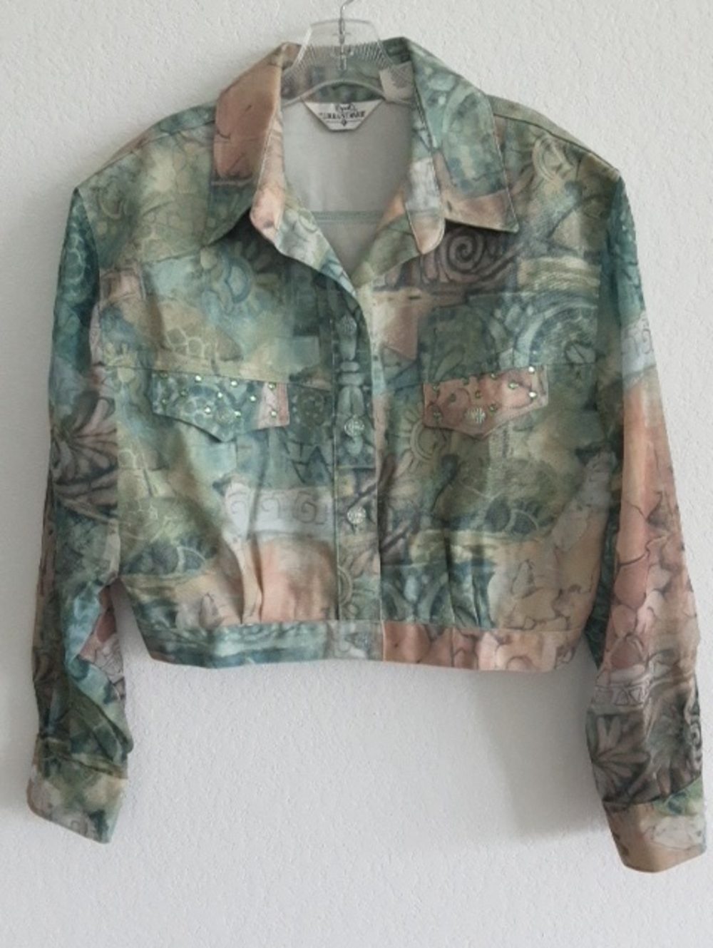 OPAL by LORRAINE WARDY Cropped Denim Jacket with Sheer Sleeves NWOT